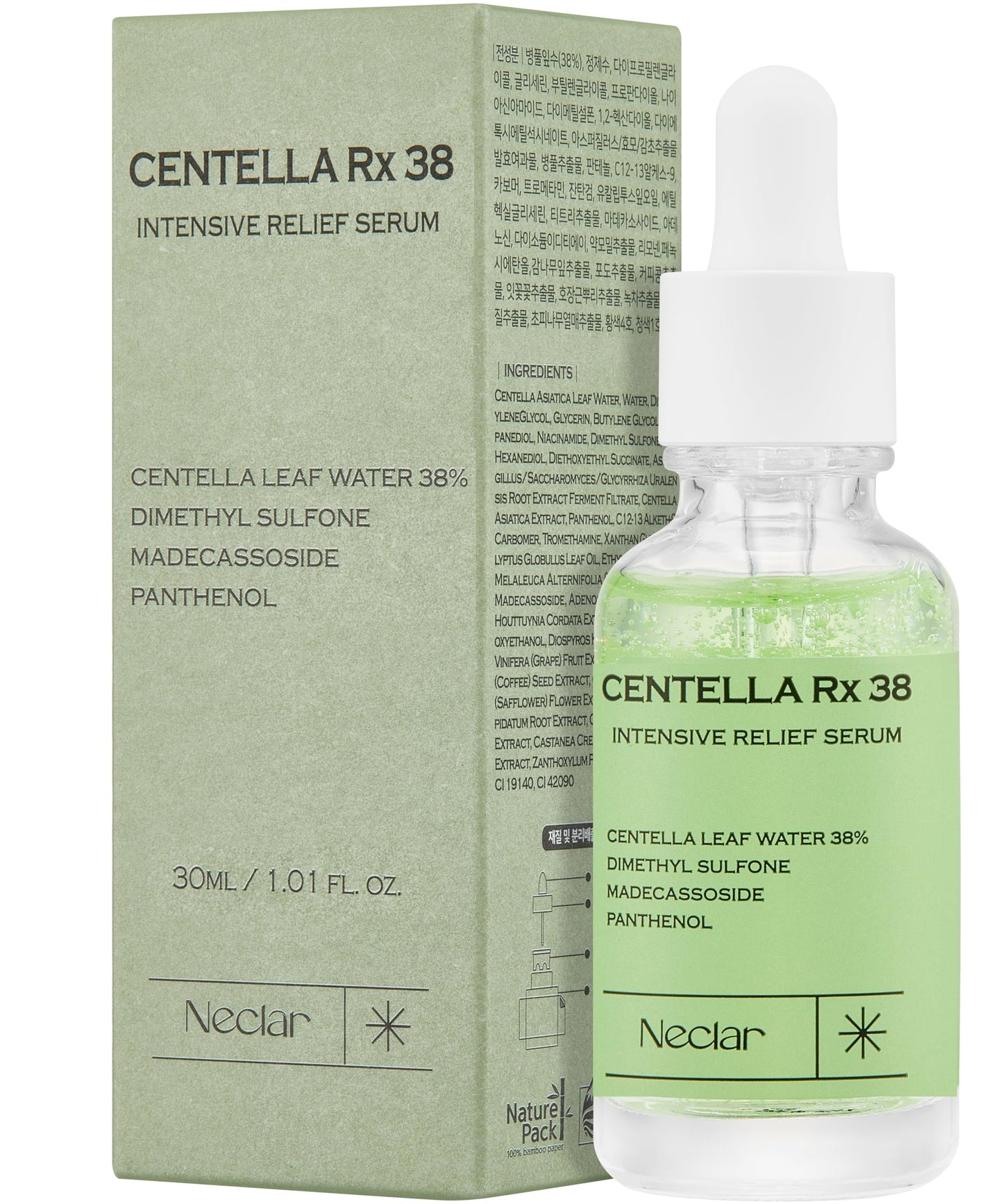 Centella Asiatica Serum Korean - Redness Corrector for Face - 38% Cica Leaf Water and Madecassoside - Ph Balanced - Barrier Support - Lightweight Calming - Rosacea Skincare Serum - Centella Ampoule
