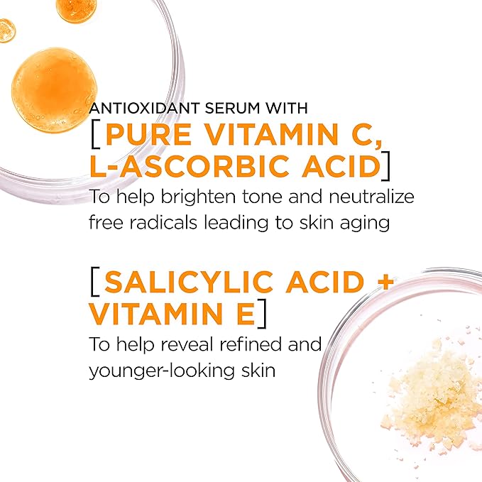 L'Oreal Paris Revitalift 12% Pure Vitamin C Serum, Brightening Serum For Face with Vitamin E, Salicylic Acid, 1 oz + Moisturizer Sample