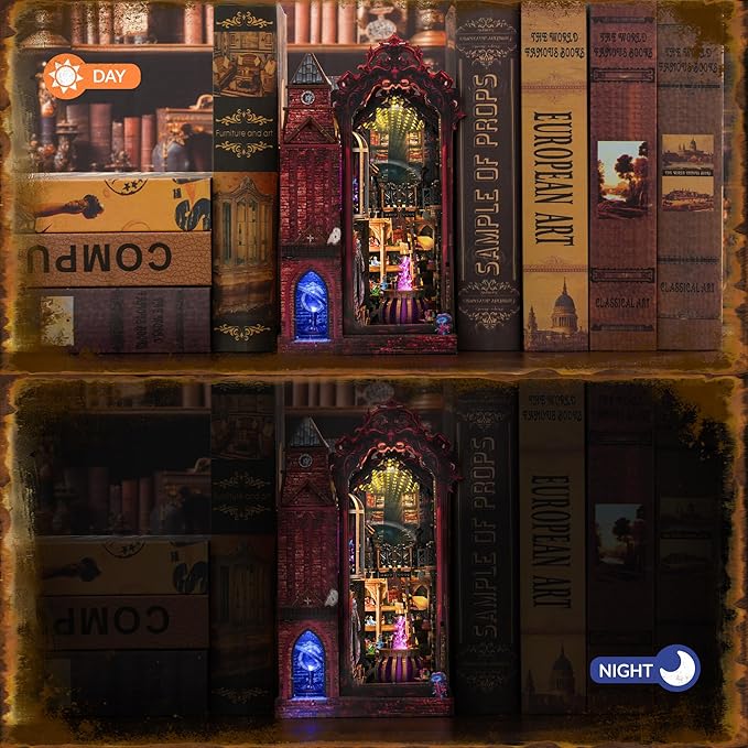 Book Nook Kit, DIY Miniature House Dollhouse Crafts Kit for Adults and Teens, Magic Castle 3D Wooden Puzzle Booknook Build Bookshelf Decor, Gifts for Family and Friends（Arcane Sprire）