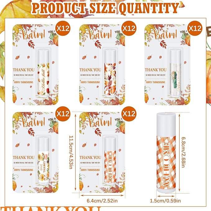 60 Pcs Thanksgiving Gifts Bulk Lip
