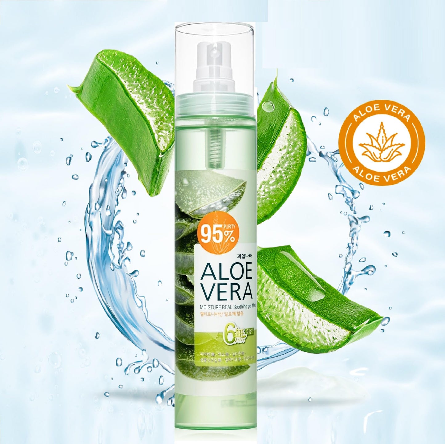 jNE California Grown Aloe Vera Soothing Gel Water | 4.23 Fl oz | 95% Pure | All-in-One for Face, Body, Hand, Hair | Korean Skin Care