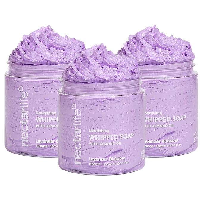 Nectar Life Lavender Blossom Nourishing Whipped Soap and Shave Butter with Almond Oil, Set of 3, 5 Oz each