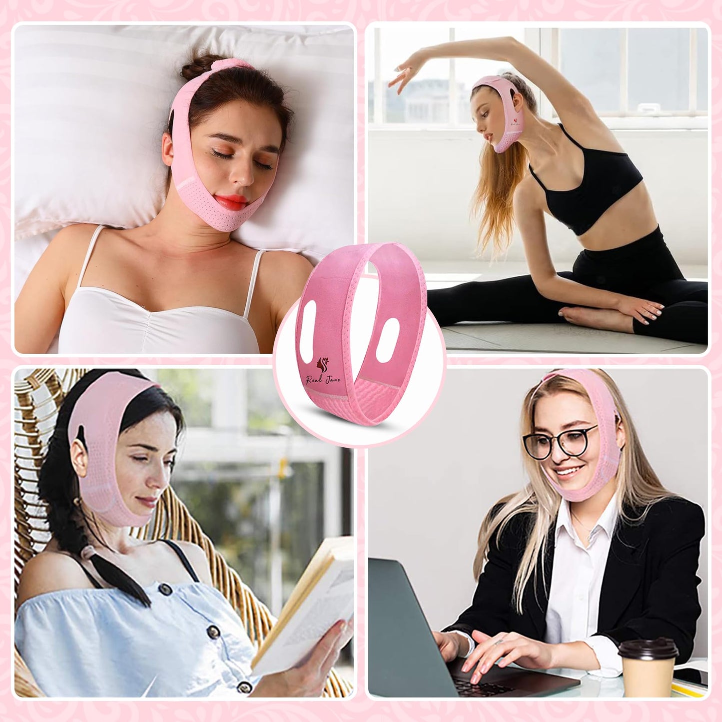 V Line Face Lifting Strap with 6 Korean Dewy Glow Masks – Reusable Chin Strap for Jawline Support, Face Slimming, Skin Care Tool for Women, Facial Firming Band, Beauty Mask Set