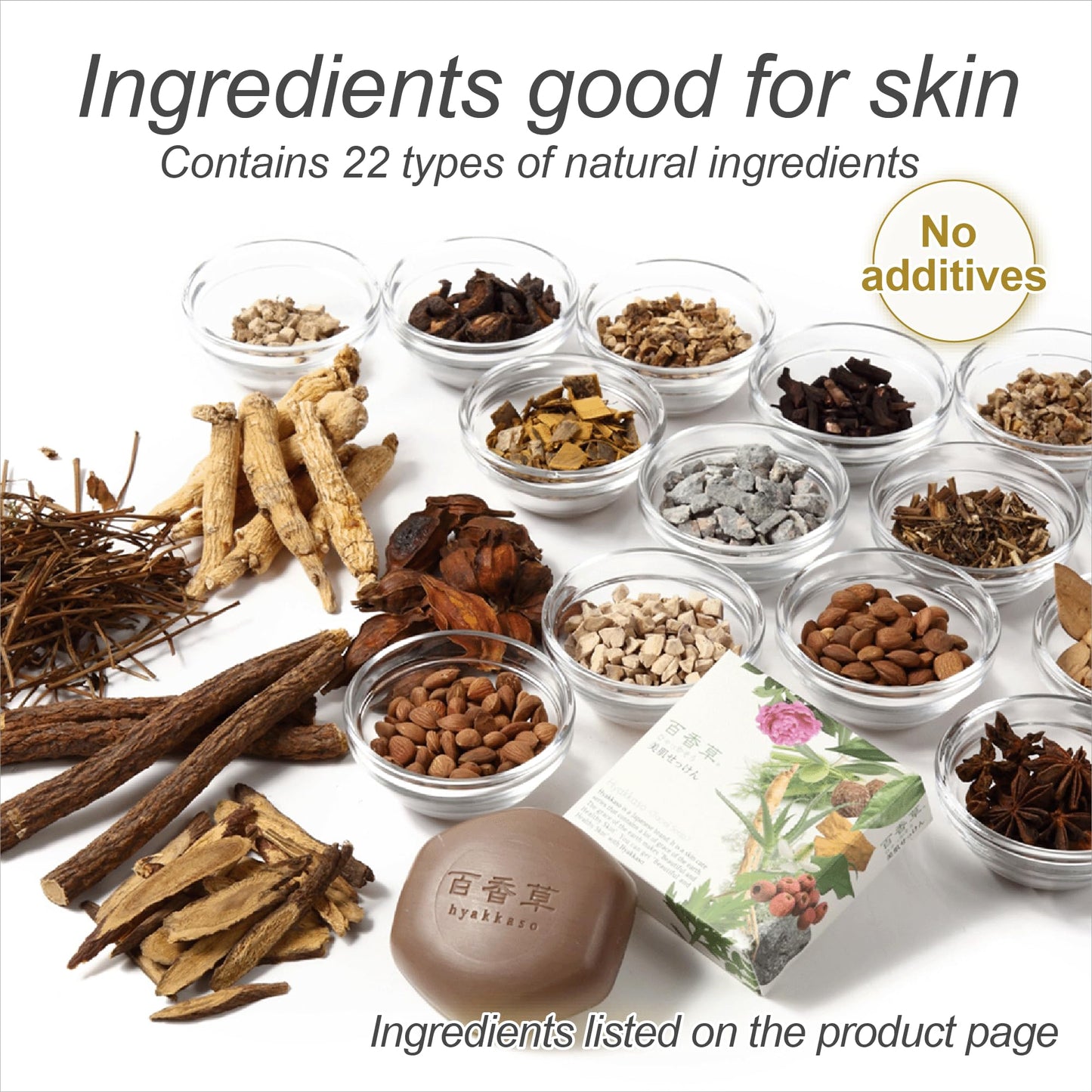 Hyakkaso JAPAN - Herbs & Minerals Facial Soap 80g 2.8Oz , with sample trial size Hyaluronic Acid Facial Toner 30ml & Hyaluronic Acid & Herbs Serum 4ml , Daily Cleansing and Acne Care, All Skin Types