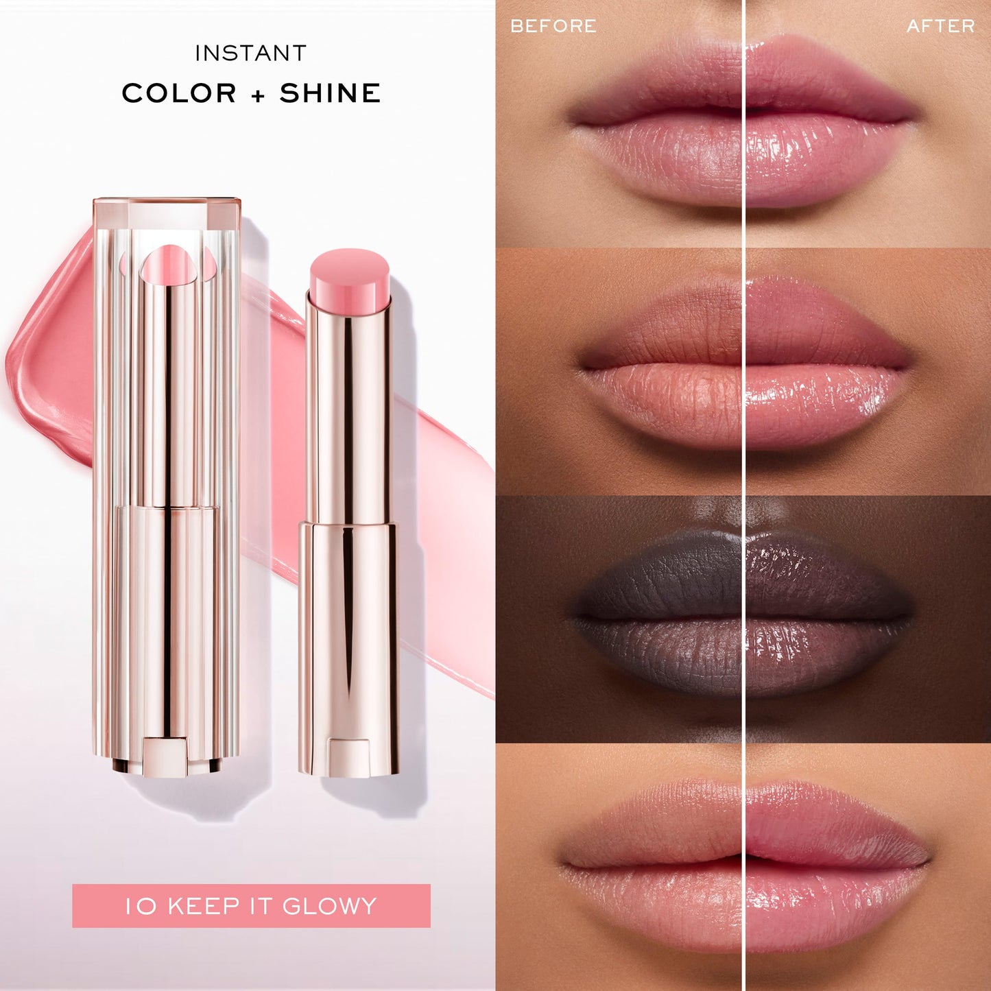 Lancôme Lip Idôle Squalane - 12 Butterglow Hydrating Lip Balm - Instant Shine & Lasting Hydration - 10 KEEP IT GLOWY (Sheer Pink)