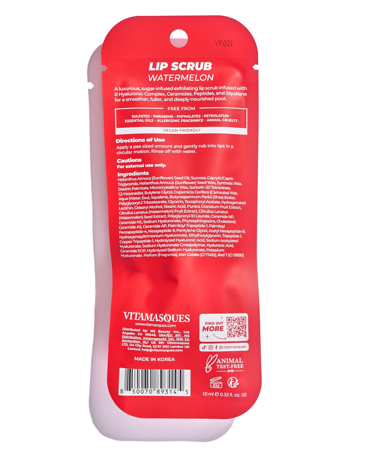 Vitamasques Lip Sugar Scrub - Watermelon, Lip Exfoliator Scrub, Sugar Scrubs, Overnight Hydration & Softening, Soothing Dryness, moisturizing lip scrub is enriched with Shea Butter - Made in Korea