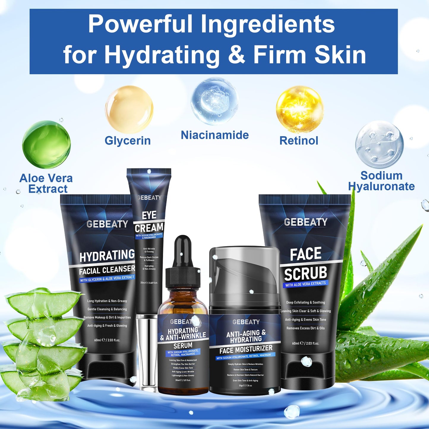 Mens Skin Care Kit,Skin Care for Men,Deep Hydrate,Moisturize,Firm Skin,Gentle Men's Facial Skin Care Routine Kit for Men Christmas Valentines Birthday Gifts for Him Boyfriend Husband Fathers Dad