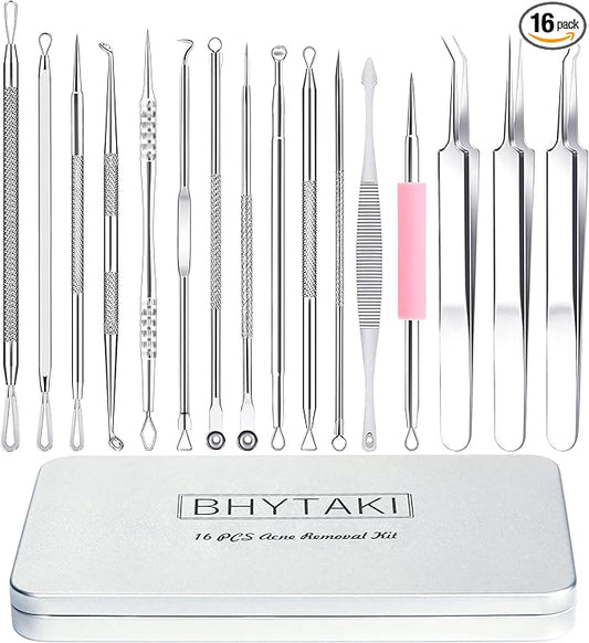 Blackhead Remover Tools, 2025 Latest 16 PCS Pimple Popper Tool Kit, Acne Blackhead Tools for Blemish, 410 Premium Professional Stainless Acne Pimple Extractor Tool with Metal Box