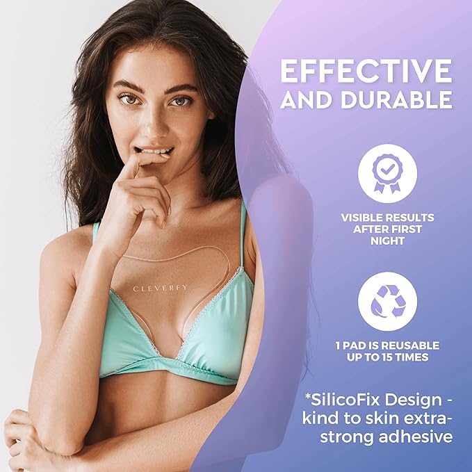 CLEVERFY Silicone Chest Wrinkle Pads for Décolleté - 2-Pack of T-Shape Reusable Anti-Wrinkle Patches