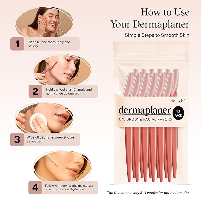 Kitsch Dermaplane Razor for Women Face - Face Razors for Women and Men - Eyebrow Trimmer, Shaver, Recycled Plastic Dermaplaning and Skin Care Tool - Coral, 12 pcs