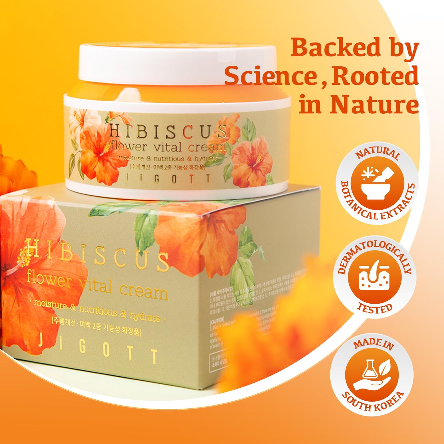 Jigott - Hibiscus Flower Vital Cream 3.38 FL OZ/ 100ml, K-Beauty Korean Skincare