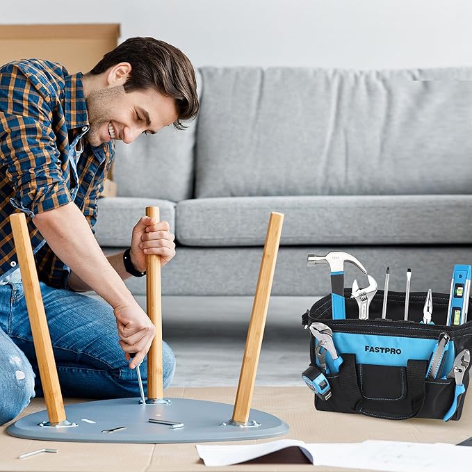 FASTPRO 232-Piece 20V Cordless Drill Driver & Home Tool Set, Home Repairing Tools Kit with Drill, 12-Inch Wide Mouth Open Storage Bag, Blue