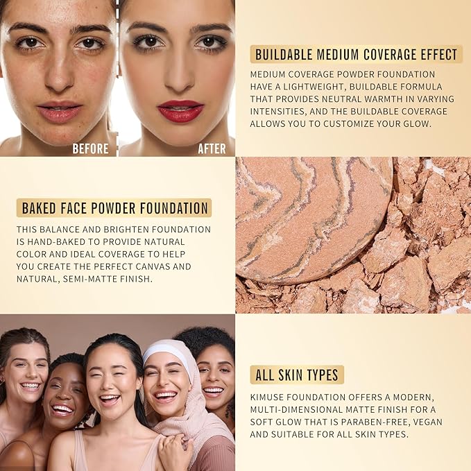 KIMUSE Lighting Glow Baked Foundation, Brighten Color, Color Natural Finish