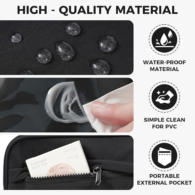 Toiletry Bag For women,Portable Hanging Organizer,4 Leakproof Compartment for full-sized Conditioner, Brushes Set, Makeup Accessories,Visible and easy to access.M-black