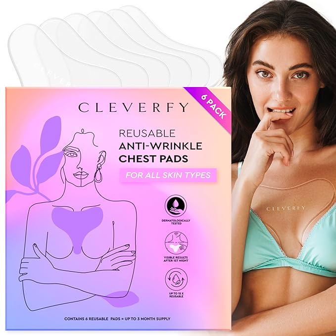 CLEVERFY Silicone Chest Wrinkle Pads for Décolleté - 6-Pack of T-Shape Reusable Anti-Wrinkle Patches