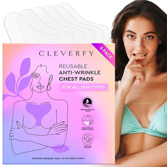 CLEVERFY Silicone Chest Wrinkle Pads for Décolleté - 6-Pack of T-Shape Reusable Anti-Wrinkle Patches