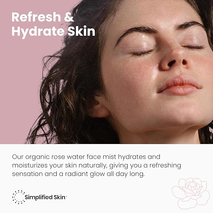 Rose Water Spray for Face & Hair - Organic USDA Certified Rosewater Facial Toner - Alcohol-Free Makeup Setting Hydrating Face Mist - Anti-Aging Toner Spray - 4 Oz