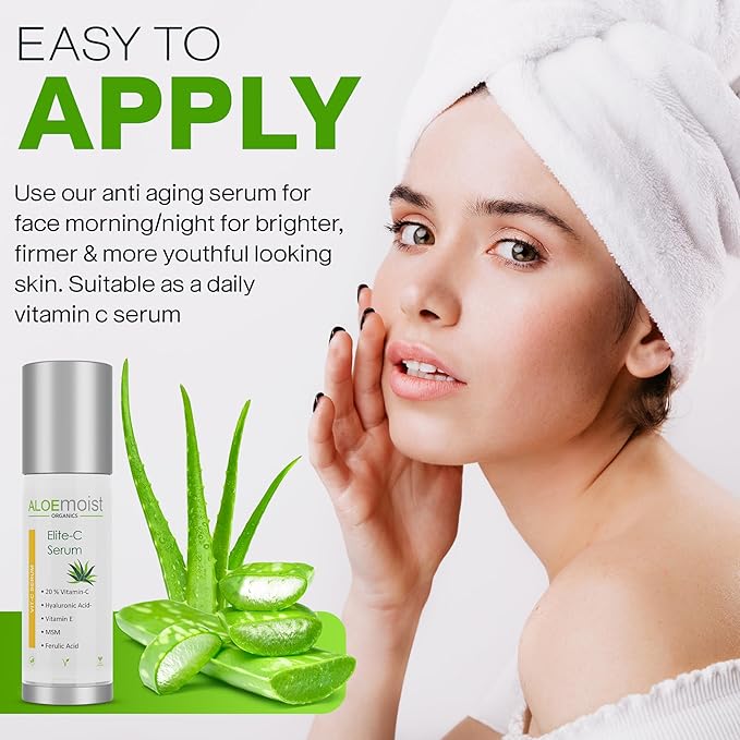 Elite Vitamin C Serum for Face with Hyaluronic Acid, Pure Aloe Vera Gel, Vitamin E Oil: Anti Aging Skin Firming Serum, Pore Minimizer & Dark Spot Corrector for Face (.5 fl oz.)