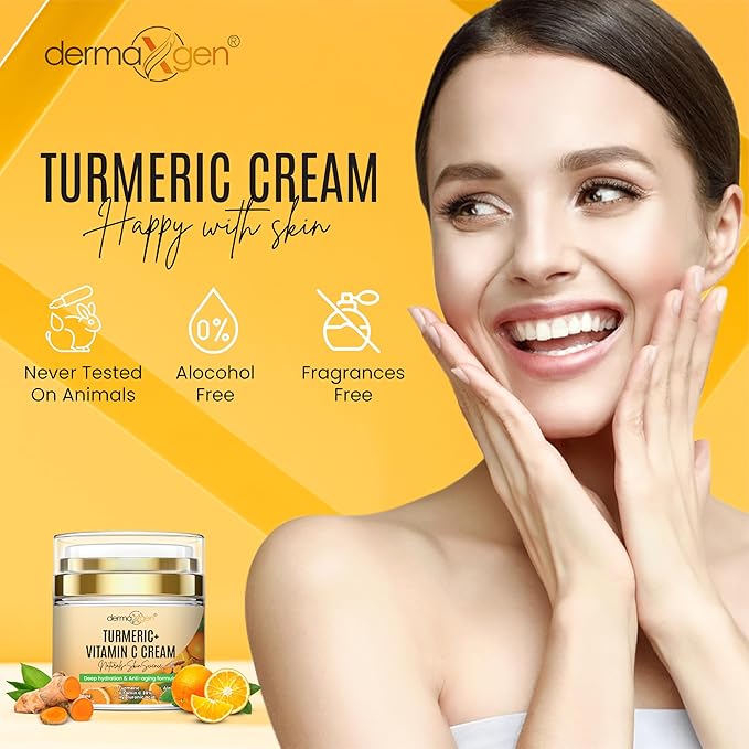 Turmeric Face Cream with 30% Vitamin C – Hydrating Glow Boosting Moisturizer for Normal, Dry, Oily, and Combination Skin – Organic Ingredients – 1.7 FL OZ