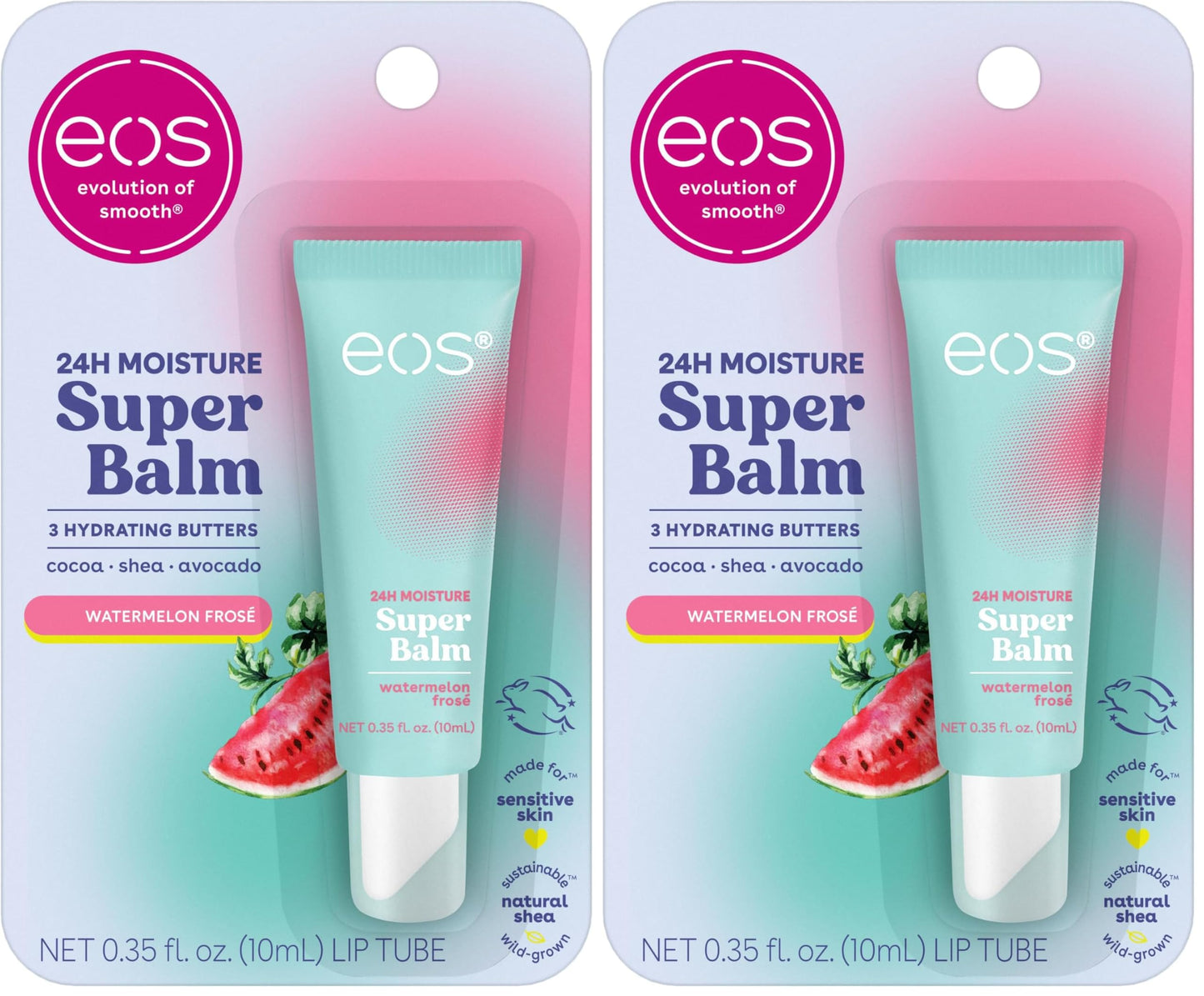 eos 24H Moisture Super Balm- Watermelon Frosé, Lip Mask, Day or Night Lip Treatment, Made for Sensitive Skin, 0.35 fl oz (Pack of 2)