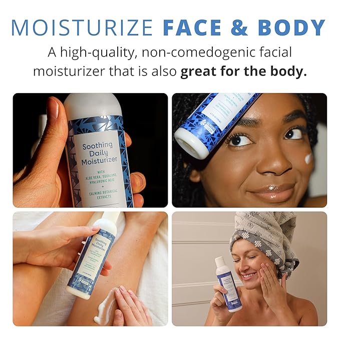 Soothing Daily Moisturizer | Lightweight Hydrating Moisturizer for Acne-Prone Skin on Face and Body | Mandelic Acid, Aloe Vera, Squalane, Hyaluronic Acid & Botanical Extracts | 6.7 oz