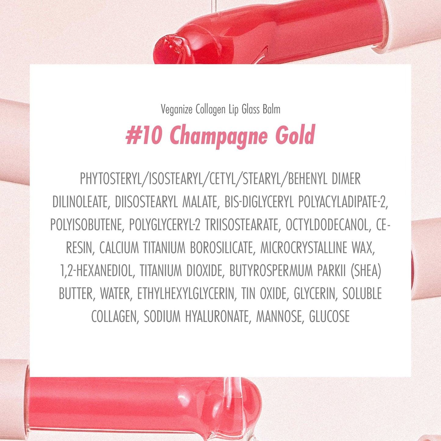 self beauty Veganize Collagen Lip Glass Balm - Hydrating Lip w/Hyaluronic Acid - Vegan Korean Lip Balm Moisturizing Lip Care – Lip Gloss Repair for Dry Cracked Lips 0.06 oz (#10 Champagne Gold)