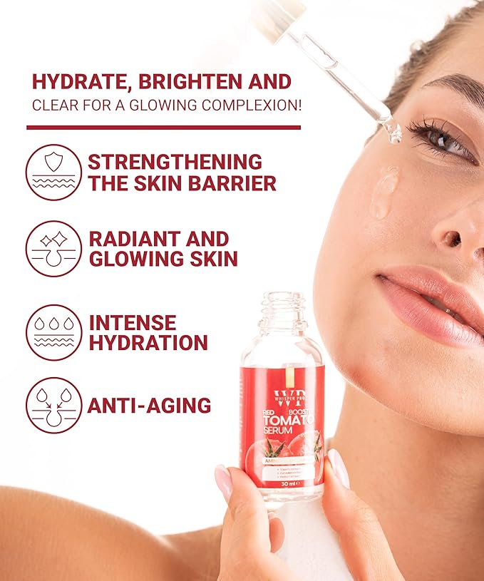 Whisper Pro Red Tomato Face Moisturizing Serum 100% Vegan 1 fl oz. - Anti Aging and Hydrating Formula - Evening Skin Tone - Strengthening Skin Barrier - Lycopene Face Skin Treatment Serum