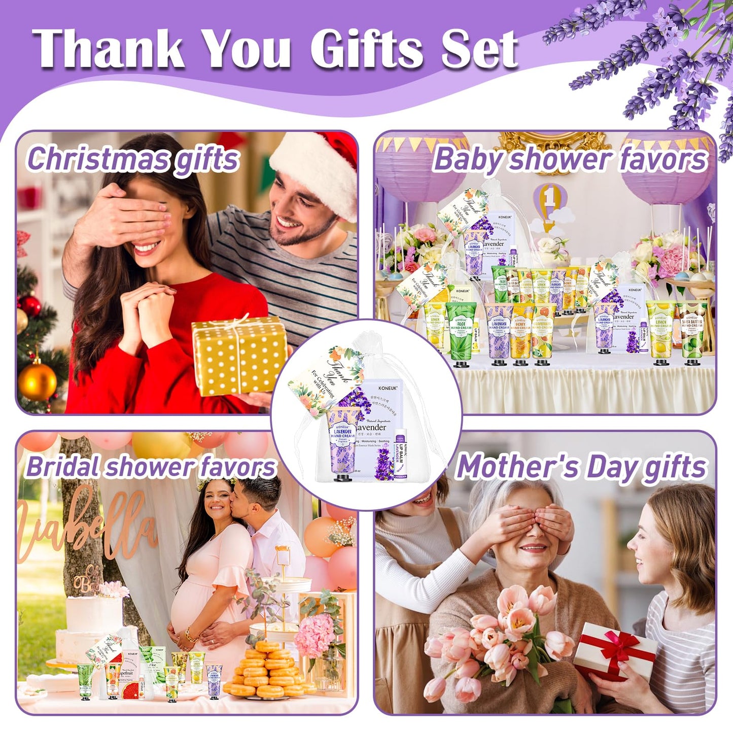 60 Pack Bulk Lip Balm, Facial Mask and Hand Cream Sets, Bridal Shower Favors, Thank You Gifts and Bridesmaid Gifts for Guests, Birthday Gifts, Adult Party Favors and Small Gifts for Women