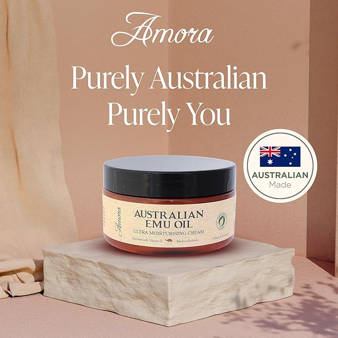 Amora Cosmetics Australian Emu Oil Cream for Face and Body (8.45 oz), Pharmaceutical Grade Emu Cream, Super Strength Moisturizer Lotion, Made in Australia