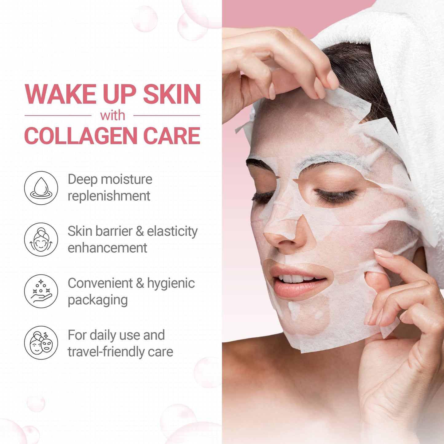 tenzero Daily Collagen Firming Mask, Hydrating & Firming Facial Mask, Skin Elasticity Enhancement with Collagen and Microbiome, Plant-based Cellulose Mask, For Daily Use, Korean Skincare, 30 Sheets