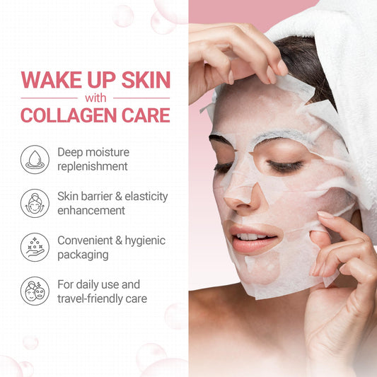 tenzero Daily Collagen Firming Mask, Hydrating & Firming Facial Mask, Skin Elasticity Enhancement with Collagen and Microbiome, Plant-based Cellulose Mask, For Daily Use, Korean Skincare, 30 Sheets