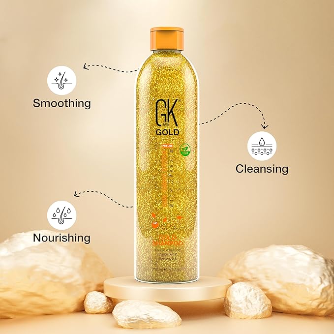 GK HAIR Global Keratin Gold Shampoo (8.5 Fl Oz/250ml) Hair Moisturizing Shine and Protection With Argan Oil, Shea Butter, Natural Oils All Hair Types