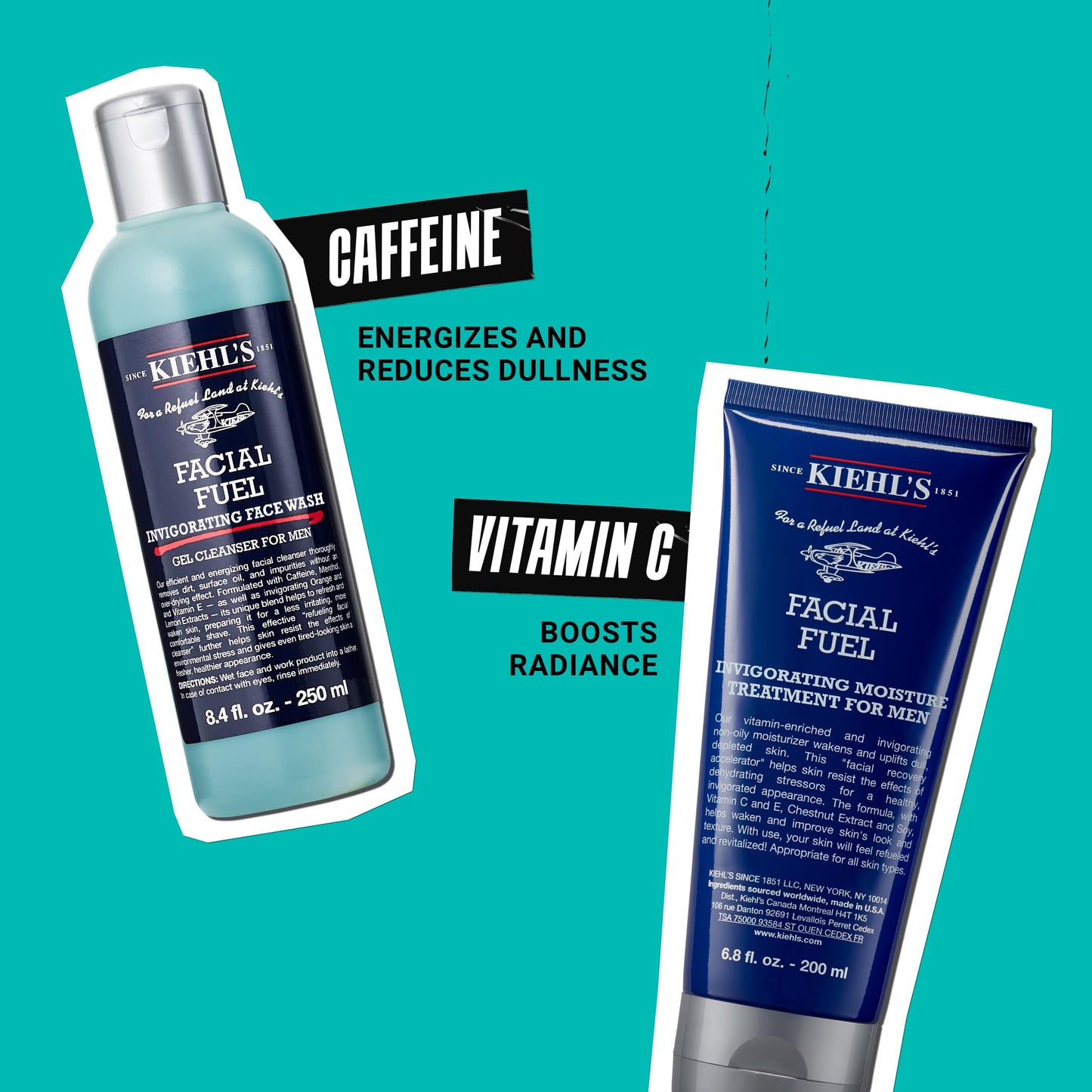 Kiehl's Essentials Men's Skincare Gift Set - $75 Value Routine Including Facial Fuel Cleanser and Moisturizer - Awaken & Hydrate Skin
