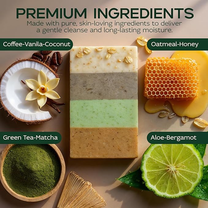 Detoxifying Sea Moss Soap - All-Natural Soap with Green Tea Matcha & Aloe Bergamot - Gentle on Sensitive Skin for Face and Body Use,Gift for Men & Women