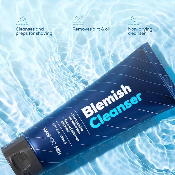 Hanhoo Men’s Blemish Cleanser, 5.07 Fl. Oz., with Bamboo, Sea Salt, and Hyaluronic Acid, Daily Facial Cleanser, Clears Away Dirt and Oil, Pre-Shave Face Wash, For Acne-Prone Skin, Korean Skincare