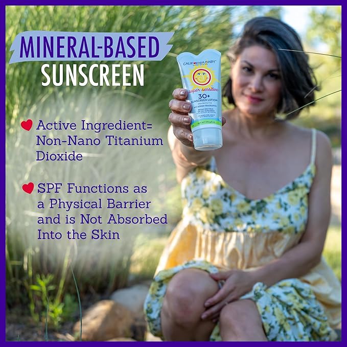 California Baby Super Sensitive SPF 30+ Sunscreen | Unscented | Mineral Based | Baby Sunscreen for Face + Body | Titanium Dioxide | 170 grams / 6oz