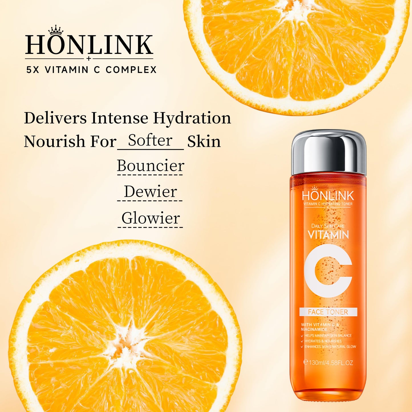 5X Vitamin C Toner HONLINK Facial Care Toner, Hyaluronic Acid Hydrating Facial Treatment for Even Skin Korean Tone, Safe Glowing Skin 130ml,K-Beauty,Tk Popular Skin Care Products, Women Gift