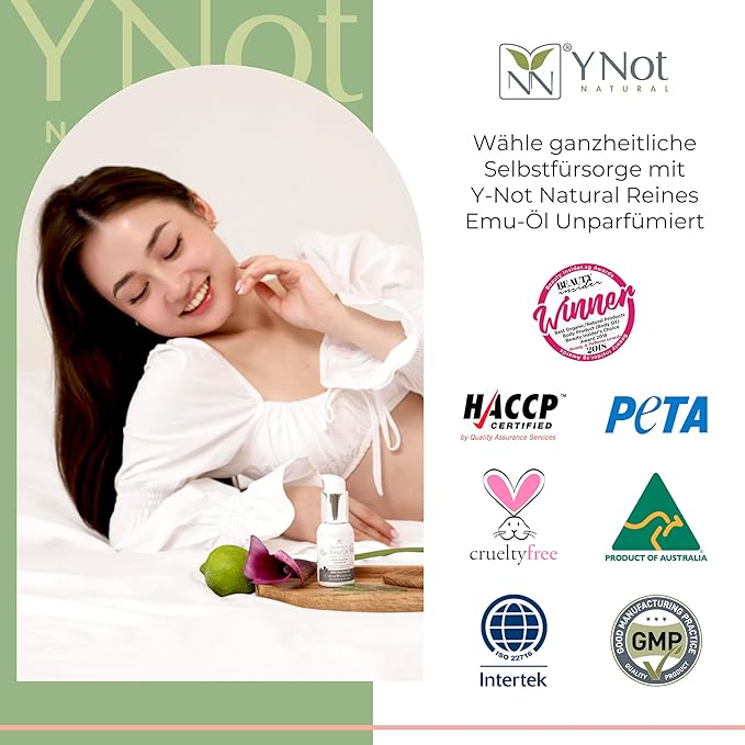 Y-Not Natural Ultra Pure Australian Emu Oil 60 mL - Luxury, Hospital Grade | Free Range Aboriginal Omega 3, 6 & 9 Oil Infused with Lemon Myrtle - Ultimate Moisturizer for Skin, Hair, Nails, and Scalp