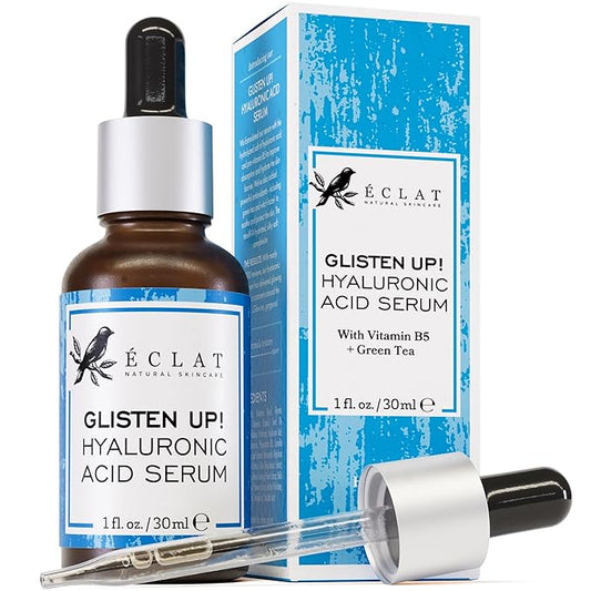 Eclat Skincare Hyaluronic Acid Serum for Face – 2.5% Hyaluronic Acid + 3% B5, Vitamin C & E - Hydrating Anti Aging & Anti Wrinkle Face Serum - Moisturizing & Plumping Formula for Smooth Skin 1 fl oz