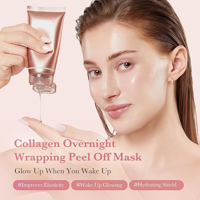 medicube Viral Glass Glow Overnight Wrapping Mask Duo: Collagen Overnight Wrapping Peel Off Facial Mask Pack and Turmeric Overnight Wrapping Peel Off Mask and Jelly Brush