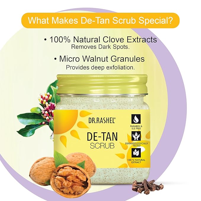 DR RASHEL De-Tan Face & Body Scrub 380ml – Exfoliating Cleanser with Natural Extracts for Tan Removal, Gentle Cleansing & Oil Control – Suitable for Most Skin Types 12.84 Fl Oz