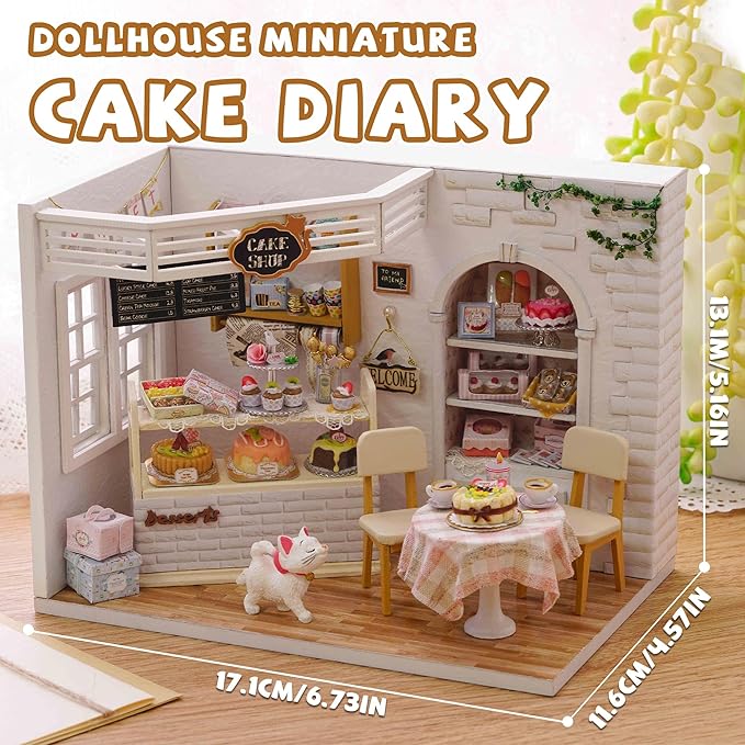 Kisoy Romantic and Cute Dollhouse Miniature DIY House Kit Creative Room Perfect DIY Gift for Friends,Lovers and Families (Cake Diary)
