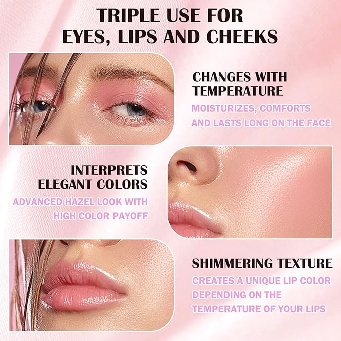 Color Changing Blush,Glitter Color Changing Blusher for Cheeks,Waterproof for Women