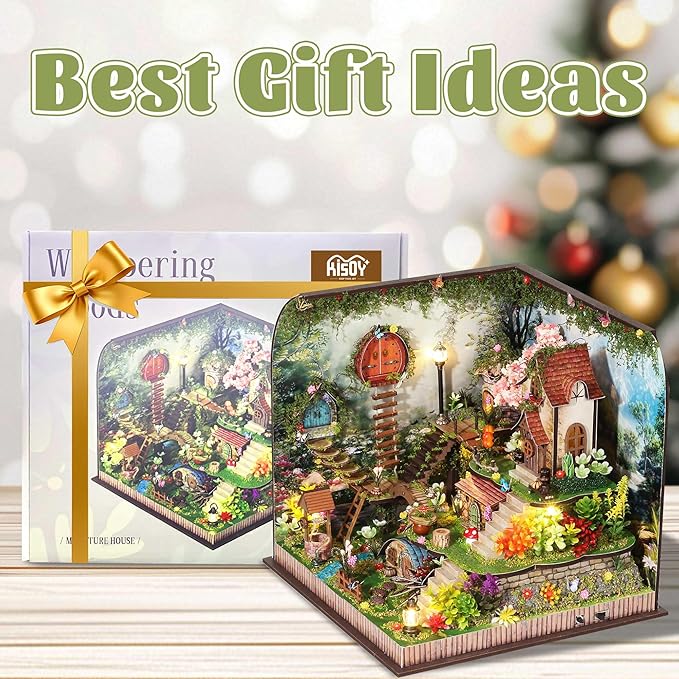 Kisoy DIY Miniature House Kit, Tiny House Building Kit with Furniture and LED Light for Adults and Teens, DIY Mini House Craft Kit, Decorations/Gifts for Family and Friends (Whispering Woods)