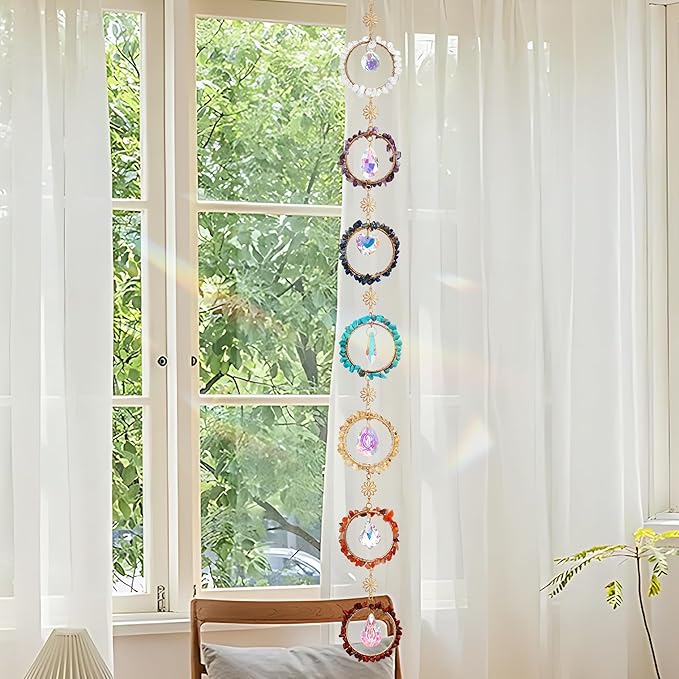 7 Chakra Sun Catcher Kit for Adults DIY Crystal Suncatcher Ornaments with Healing Stones, Window Hanging Arts and Crafts, Suncatcher Making Supplies Kit Hanging Ornaments Decor for Home Gifts