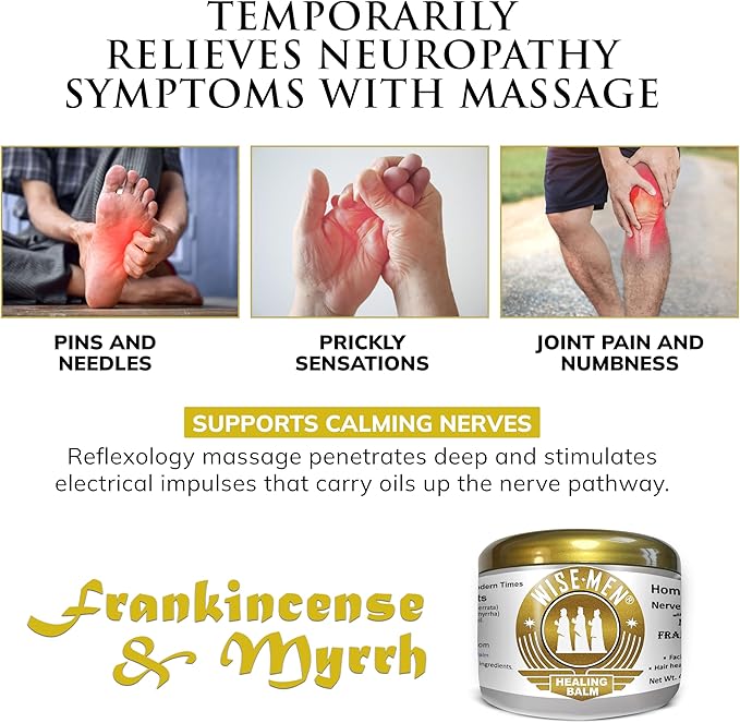 Wise Men Healing Balm with Myrrh and Frankincense Essential Oils for Neuropathy, Sciatica and Nerve Pain Massage and Skin Moisturizing