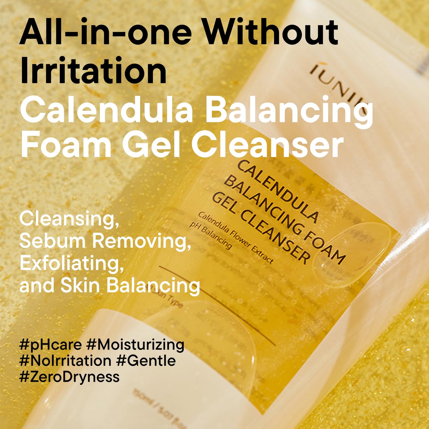 IUNIK Low pH Calendula Balancing Foam Gel Cleanser for All Skin Types – Face Wash with Centella Asiatica & Beta Glucan – Gentle Hydrating Mild Facial Cleanser 5.07 Fl. Oz. Korean Skincare