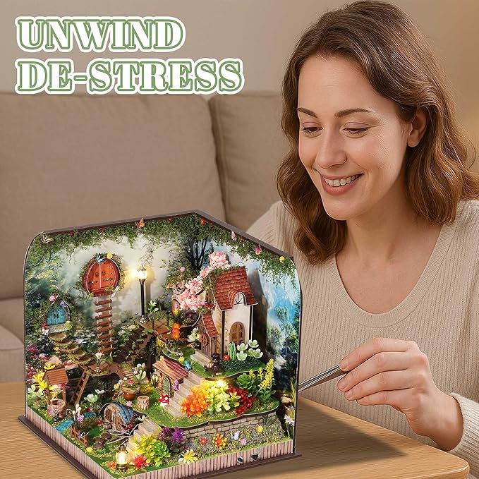 Kisoy DIY Miniature House Kit, Tiny House Building Kit with Furniture and LED Light for Adults and Teens, DIY Mini House Craft Kit, Decorations/Gifts for Family and Friends (Whispering Woods)