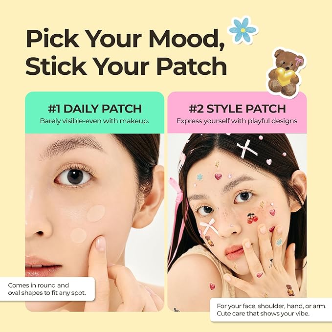 BHA Iconic Spot Patch with Mirror Case - Hydrocolloid Patches with 5,000ppm Salicylic Acid - Day & Night Zit Patch for Targeted Sebum Care & Stylish Wear