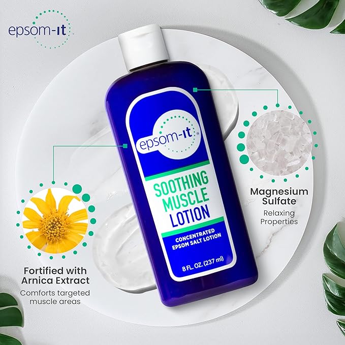 Epsom-It Soothing Muscle Lotion - Epsom Salt Magnesium Sulfate Cream Arnica for Muscle Stiffness, Topical Magnesium Lotion, Providing Comfort for Legs, Knee and Feet, 8.0 oz., 4-Pack
